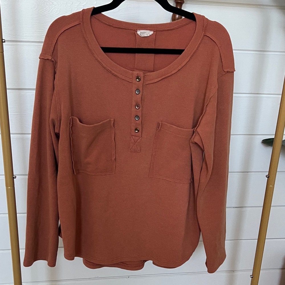 POL Rust Long Sleeve Button Top